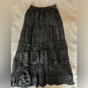 *VINTAGE Lace and Poplin BOHO/festival Black Maxi Skirt sz small